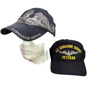 Lot of 2 US Navy Submarine Service Hats Embroidered Baseball Cap Truckers Hat